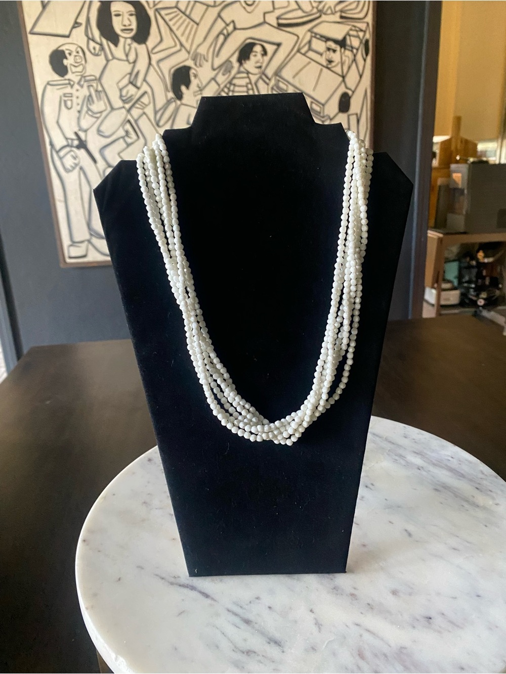 Vint Al White Six-Strand Beaded Necklace With Gold Clasp